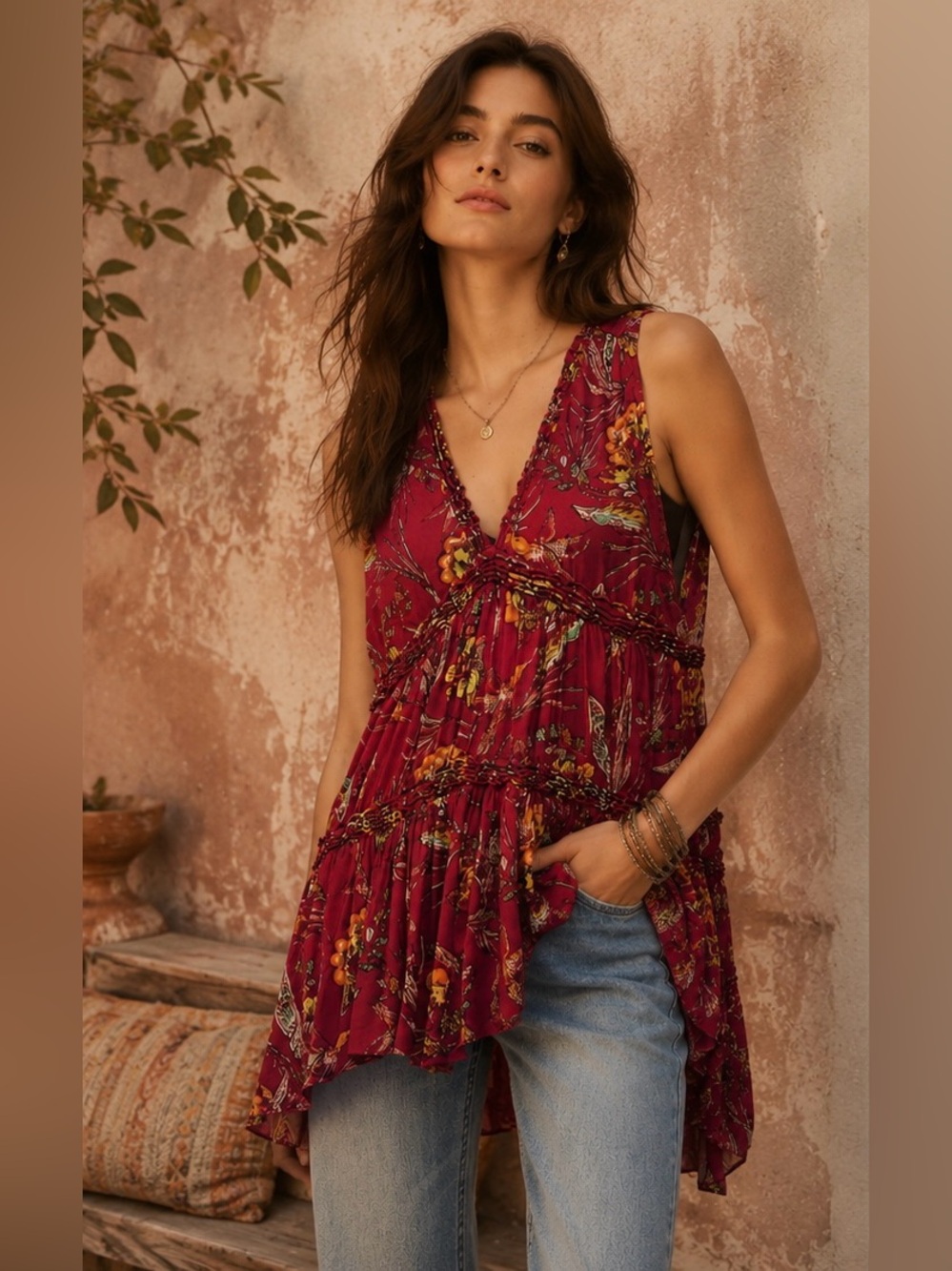 Free People | Purple Haze Sleeveless Tiered Tunic | Large